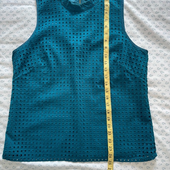 J. Crew Teal Sleeveless Eyelet Size 12 Top - Picture 3 of 7